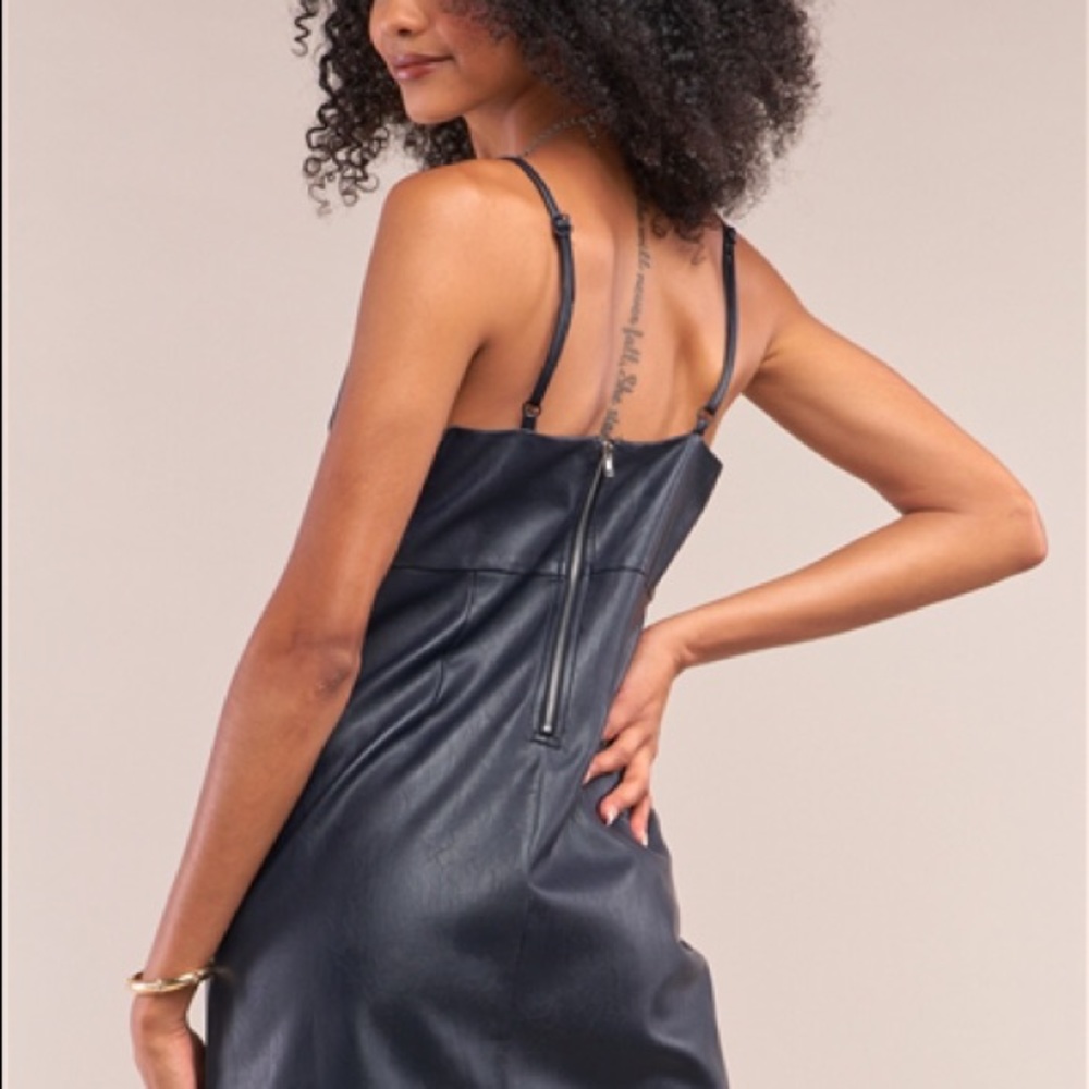 Navy Mini Leather Dress